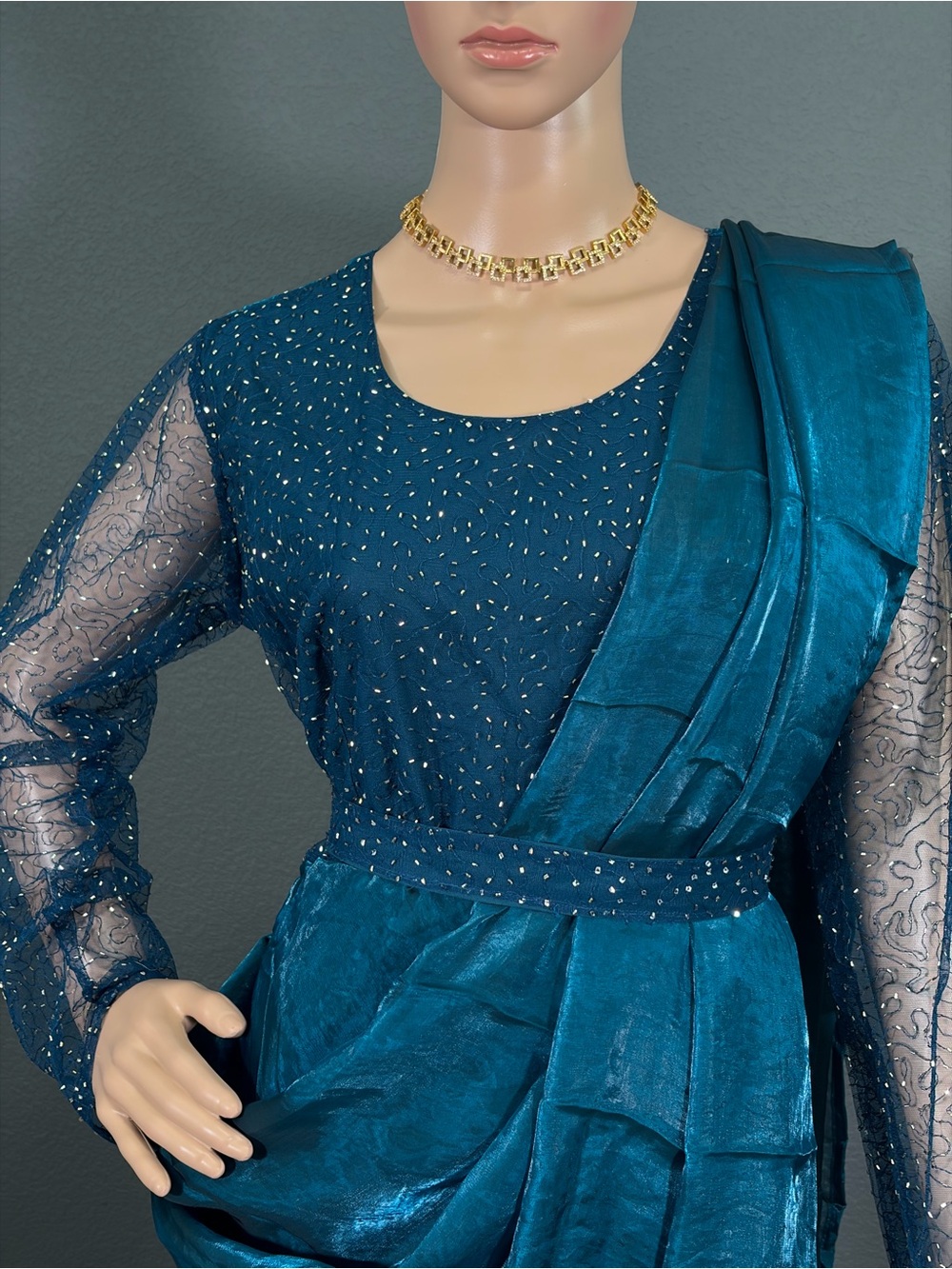 Brand new long gown with shawl & Belt for women,Bust size- M up to L,L up to XL